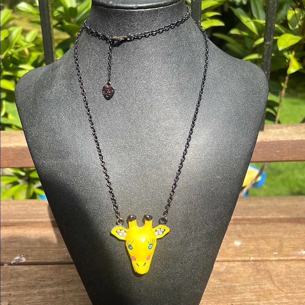 Vintage Betsey Johnson Yellow Giraffe Pendant Necklace